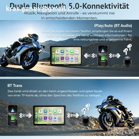 5" Мото CarPlay / Android Auto дисплей с TPMS – IP67 водоустойчив, снимка 3 - Аксесоари и консумативи - 55351509