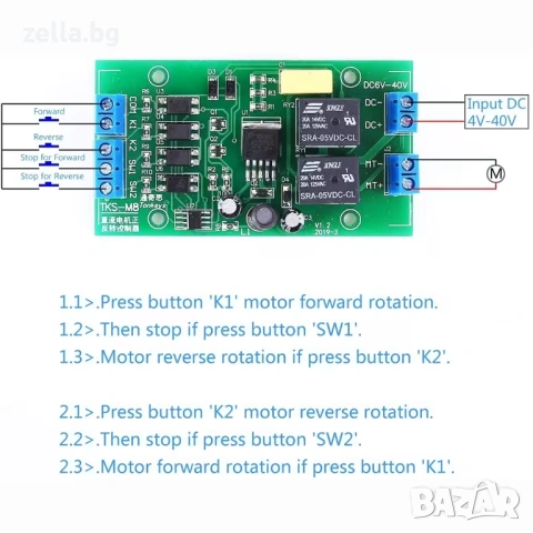 DC Моторен контролер 4–40V 20A с реверс – режими PO/P1, крайни изключватели, Arduino съвместим 10449, снимка 4 - Друга електроника - 54703267
