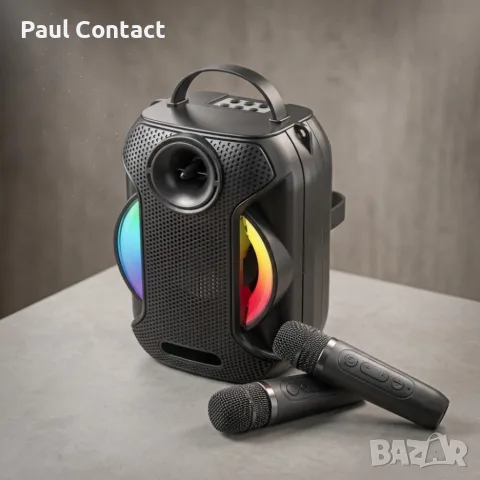 Преносима Bluetooth караоке колона ZQS-W4110 с 2 безжични микрофона, RGB светлини, FM радио, USB