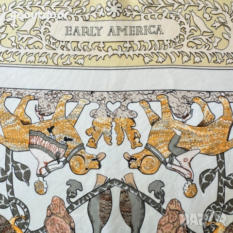 Vintage Hermès Paris Early America копринен шал , снимка 2 - Шалове - 55095587