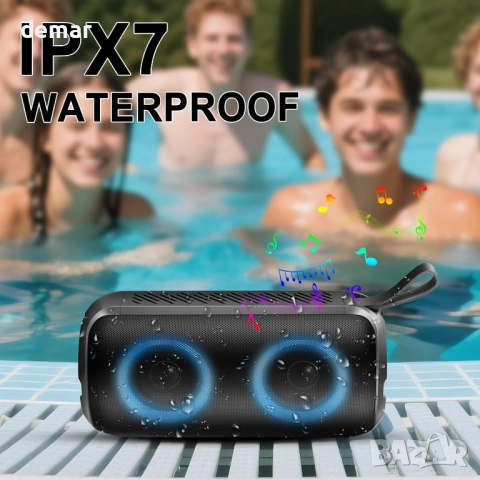 Hupoaf Bluetooth високоговорител, 3D-стерео бас, цветни RGB светлини, IPX7, снимка 5 - Bluetooth тонколони - 54217113