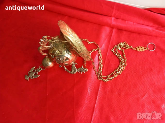 Църковно Месингово КАНДИЛО с Позлата, Двуглав Орел, снимка 5 - Антикварни и старинни предмети - 54223077