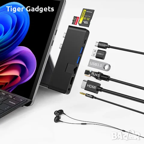 USB-C хъб 8 в 1 за Microsoft Surface Pro 12 (2025) с Thunderbolt 4, HDMI 4K и LAN