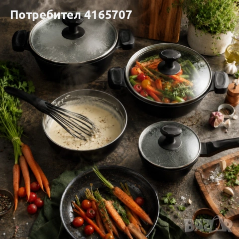 Премиум комплект съдове за готвене 9 части – Незалепващо покритие, подходящ за индукционни, газови и, снимка 2 - Съдове за готвене - 54896888