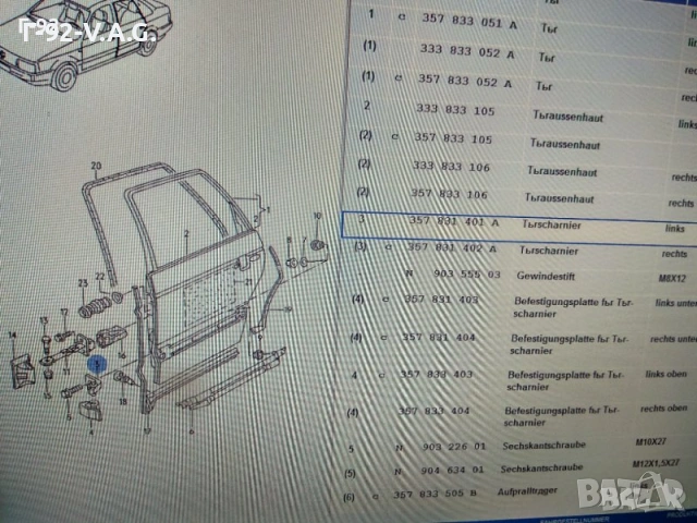 357831401A **VAG** Passat [B3] (1988 - 1993)**Панта, врата** , снимка 5 - Части - 55277042