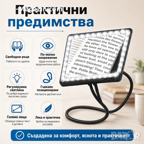 Увеличителна лупа за шиене на гоблени за врата четене книги A4 бродерия с LED осветление шиене , снимка 7 - Други инструменти - 50919457