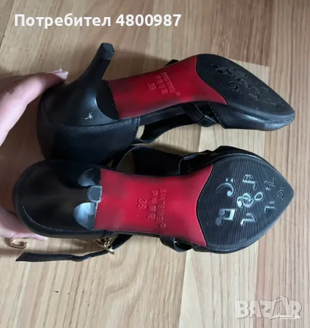 Танцови обувки на ток черни от еко кожа употребявани, номер 36 , снимка 3 - Дамски обувки на ток - 55588198