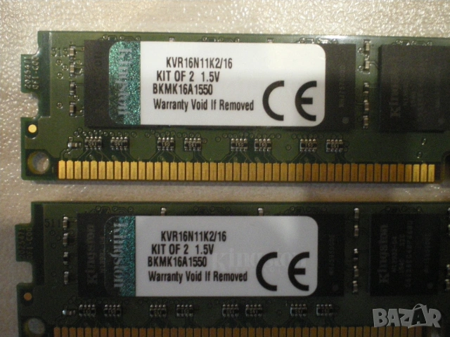 Рам памет Kingston 16GB (2x8GB) DDR3 1600MHz,PC3-12800,KVR16N11K2/16, снимка 2 - RAM памет - 54391813