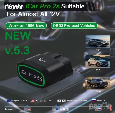 Vgate iCar2S PRO Блутут 5.3 OBD 2 Автодиагностика, Изчистване на грешки и Кодинг Новата версия 5.3, снимка 2 - Аксесоари и консумативи - 51865257