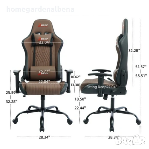 Ергономичен кафяв геймърски стол с поставка за крака, регулируема височина и 3D подлакътници, снимка 9 - Столове - 54044537