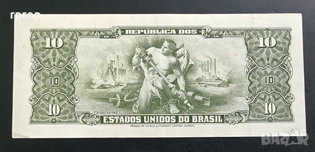Бразилия. 10 крузейро. 1953- 1963 година. UNC., снимка 2 - Нумизматика и бонистика - 51732960