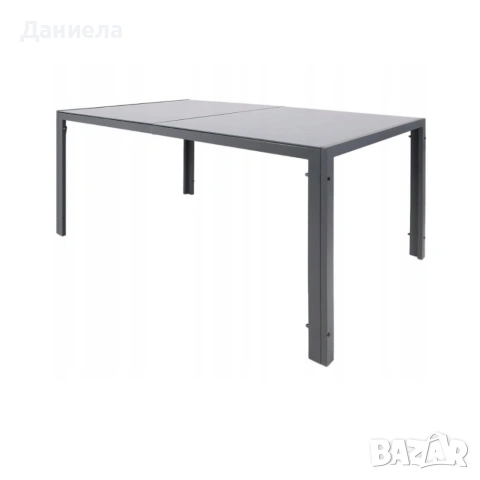 Градинска маса 150x90 см със стъклен плот и стоманена рамка – Тъмно сива, снимка 5 - Маси - 54779940