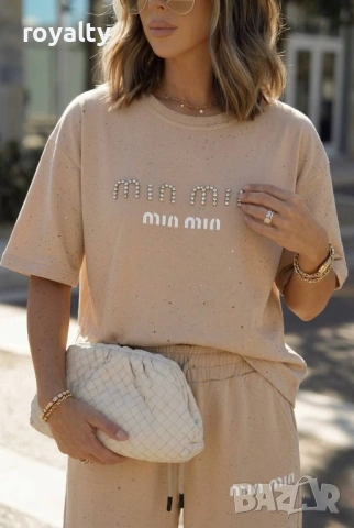 Miu Miu Нов Бежов Дамски Комплект Миу Миу , снимка 2 - Спортни екипи - 54560008