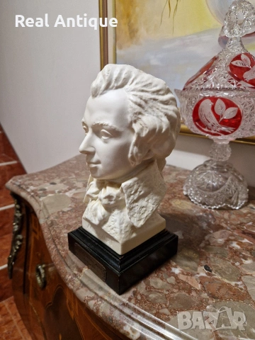 Уникален голям антикварен немски порцеланов бюст на Моцарт- Goebel , снимка 4 - Антикварни и старинни предмети - 54825581