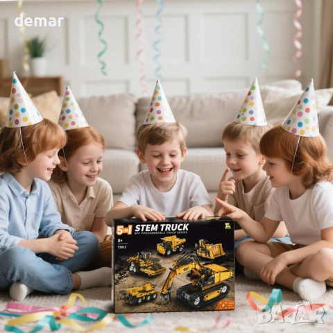 Комплект 5 в 1 STEM строителни играчки, багер, кран, камион, булдозер, снимка 7 - Коли, камиони, мотори, писти - 54326780