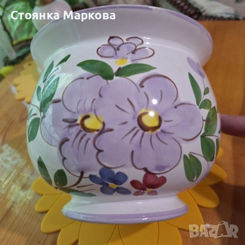 Красива кашпа с рисувани цветя, снимка 5 - Декорация за дома - 54690550