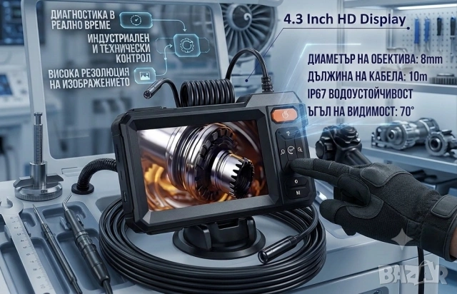 Индустриална ендоскопска камера /бороскоп/ с 4.3” екран 10 метра кабел