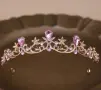 фини цветя вредени с камъни сребриста златиста диадема корона тиара венец дамска детска метална, снимка 2