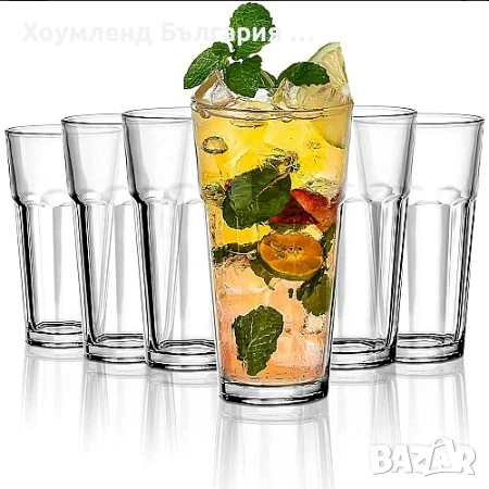 Комплект чаши от стъкло за вода, безалкохолно, фрапе и коктейли 6бр