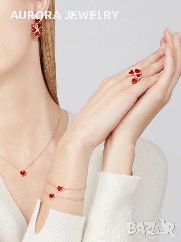 Van Cleef & Arpels VCA Rose Gold Red Carnelian Sweet Heart Дамско Колие, снимка 9 - Колиета, медальони, синджири - 54500588