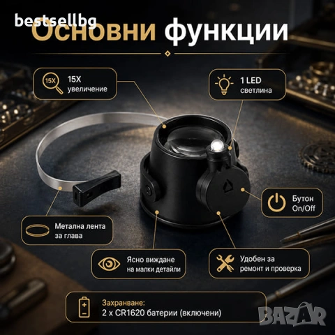 Часовникарска увеличителна лупа за око голямо увеличение 15Х за бижута, снимка 2 - Други инструменти - 29159665
