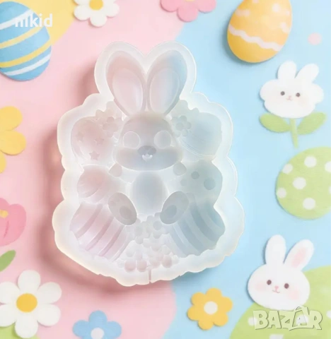Заек зайче върху яйца Великденски близалки силиконов молд форма фондан шоколад смола cake pops кейк, снимка 3 - Форми - 54060181