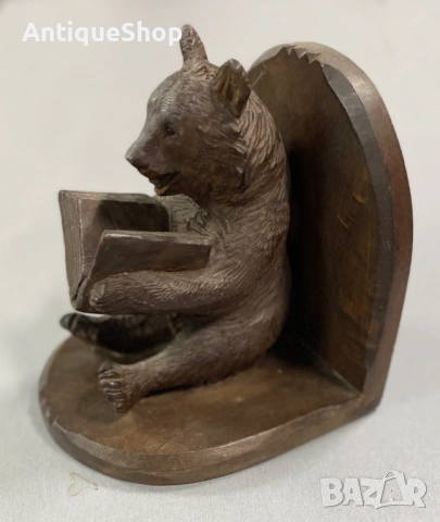 Ограничител за книги. Дървена, ръчно изработена мечка, снимка 2 - Антикварни и старинни предмети - 54119451