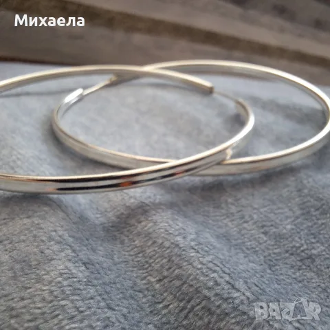 Сребърни обеци халки 7см. (ширина 3мм), снимка 4 - Обеци - 55507880
