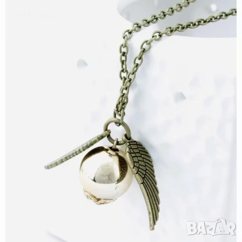 Колие Harry Potter Golden Snitch Quidditch с ангелски крила – Цинкова сплав, 50 см – Идеалният 10217, снимка 9 - Колиета, медальони, синджири - 54660985