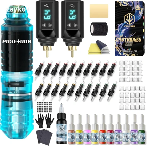 Комплект за татуировки POSEIDON, комплект за писалки за татуировки с 2 x 1500mAh