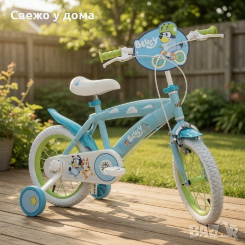 Детски велосипед Bluey 16" със спомагателни колела – светлосин, за деца 5–7 години, снимка 11 - Велосипеди - 54790512