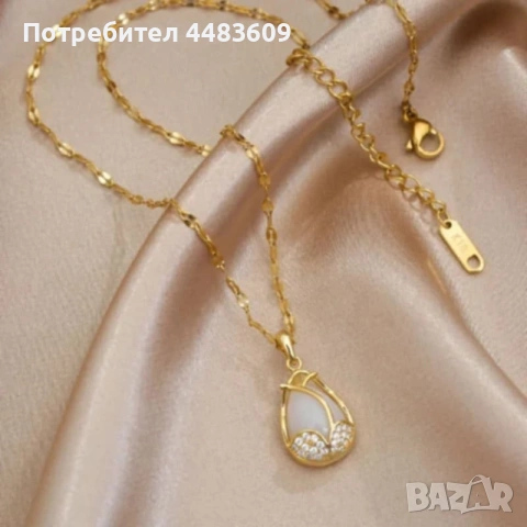 Позлатено колие " Лале " с опалит , снимка 3 - Колиета, медальони, синджири - 54283639