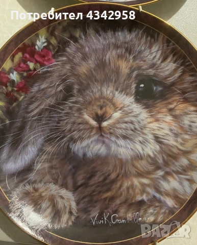 Колекционерски декоративни порцеланови чинии Bradford Exchange “Bunny Tales” – Vivi Crandall, 1997 г, снимка 3 - Антикварни и старинни предмети - 55073043