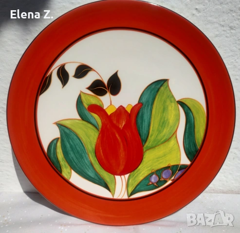 Разкошно декоративно плато Wedgwood Clarice Cliff Red Tulip, снимка 5 - Декорация за дома - 55247431