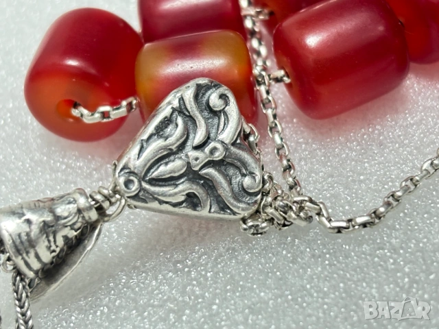 Стара Сребърна Броеница-сребро проба 925, ръчна изработка, снимка 9 - Антикварни и старинни предмети - 53959165