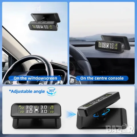 TPMS система за следене на налягането в гумите, соларно захранване, безжични външни сензори НОВИ, снимка 3 - Аксесоари и консумативи - 55468426