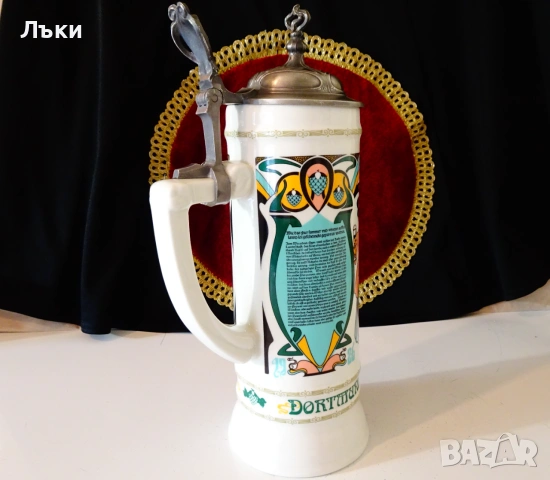 Порцеланова халба с капак от калай 30 см.,Art Nouveau. , снимка 9 - Антикварни и старинни предмети - 55179612