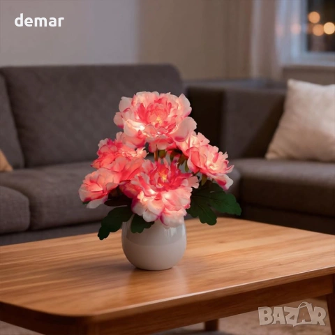 Настолна LED лампа, божур във ваза, USB захранване, димиране, снимка 3 - Настолни лампи - 53981863