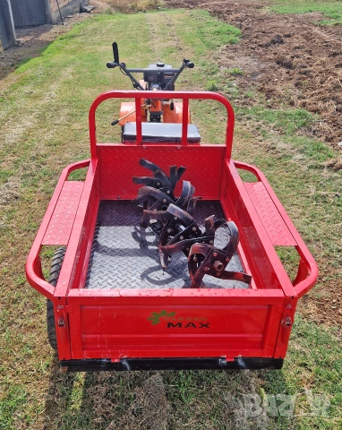 Мотофреза Daewoo с 4-тактов двигател 7 к.с. с 3 скорости + Самосвално ремарке Gardenmax 125x80x30 cm, снимка 10 - Градинска техника - 55214598