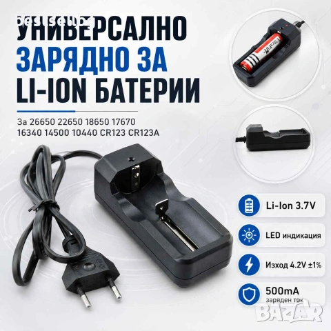 Универсално зарядно за батерии 18650 26650 16340 и 14500 с LED индикатор