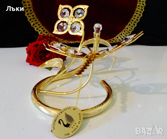 Позлатена фигура Водно конче,Цвете,24 k Gold Plated,кристали. , снимка 2 - Антикварни и старинни предмети - 54989015