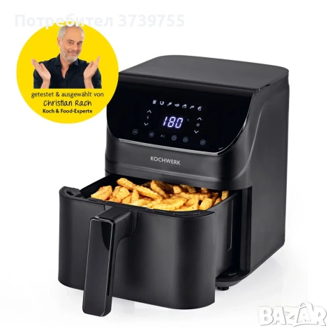 Еър фрайър Rachs KOCHWERK с горещ въздух 4L ,с тъчскрийн ,1400 w, снимка 2 - Фритюрници - 54672981