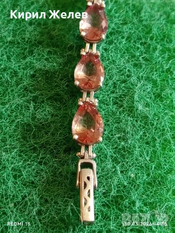 Модерна сребърна гривна с камъни ОЛИВИН много красива перфектно състояние 54200, снимка 5 - Гривни - 54026730