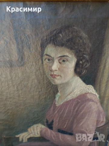 Старинна немска картина „Дамски портрет“ – масло на платно с масивна рамка (около 1920 г.) , снимка 2 - Антикварни и старинни предмети - 55258104