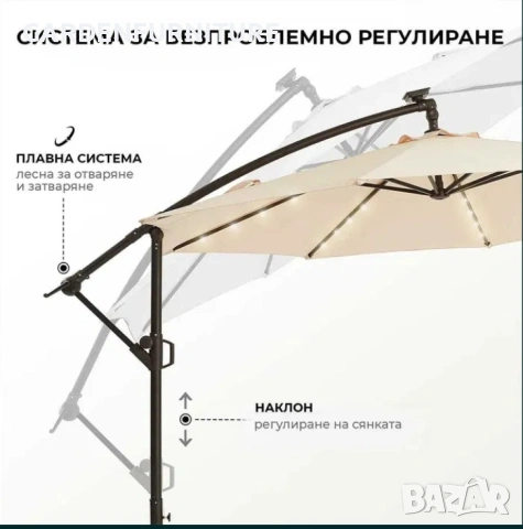 Висококачествен 3М Градински Чадър с 8 ребра LED осветление UV защита, снимка 3 - Градински мебели, декорация  - 54420709