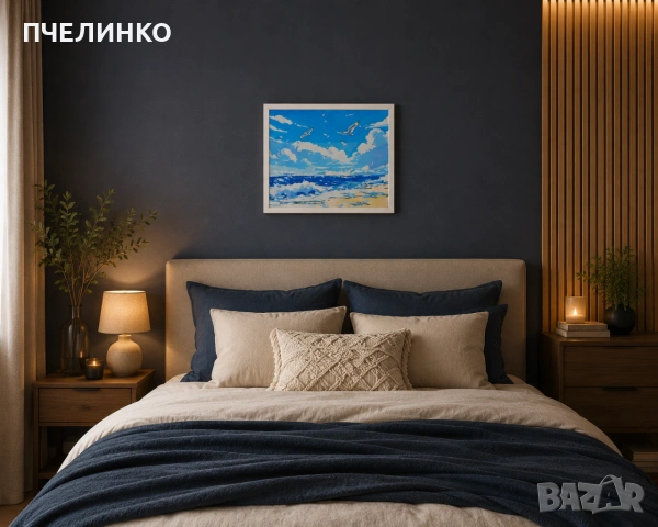 Ръчно рисувана картина „Морски бряг“, снимка 3 - Картини - 55102586