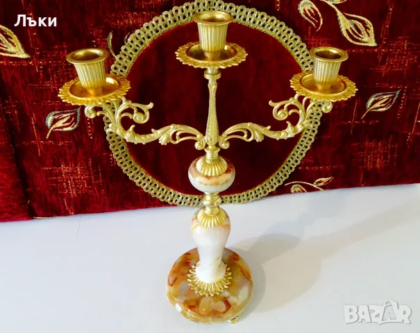 Свещник тройка,бронз,оникс,позлата,стил Луи XV. , снимка 12 - Антикварни и старинни предмети - 55364062
