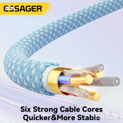 НОВ Кабел Essager 100W / 7A USB-A към Type-C – Бързо зареждане & Усилване с 6 Ядра, снимка 3 - USB кабели - 55653858