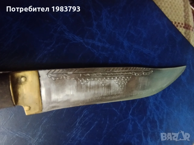 Майсторски нож от биволски рог и красива ръчно рисувана орнаментика и кания., снимка 3 - Ножове - 54691267