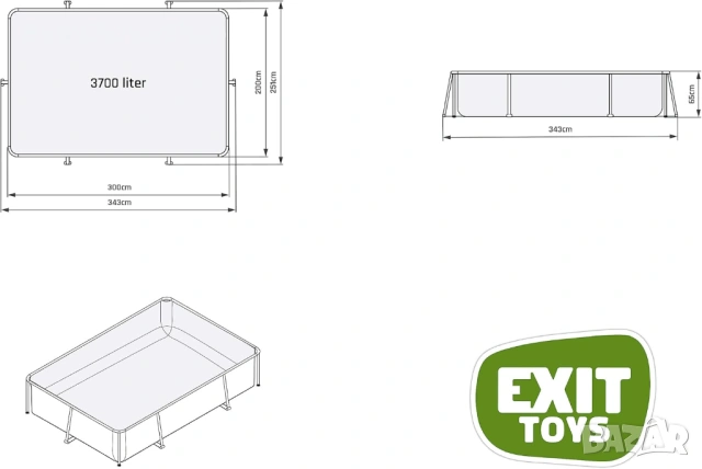 EXIT Toys Правоъгълен басейн с рамка и филтърна помпа, 300 x 200 x 65 см. Уникален дизайн, снимка 6 - Басейни и аксесоари - 54905900